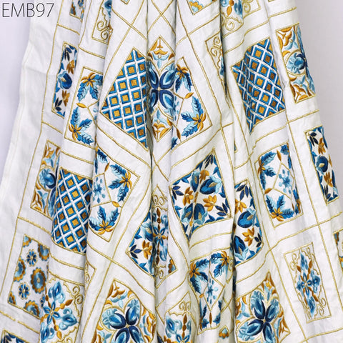 Indian white embroidered fabric embroidery cotton fabric by the yard sewing fabric DIY crafting wedding dress costumes doll bag home décor furnishing floral curtains making fabric
