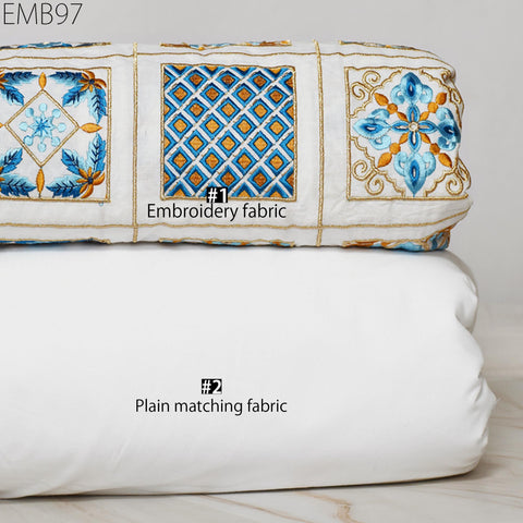 Indian white embroidered fabric embroidery cotton fabric by the yard sewing fabric DIY crafting wedding dress costumes doll bag home décor furnishing floral curtains making fabric