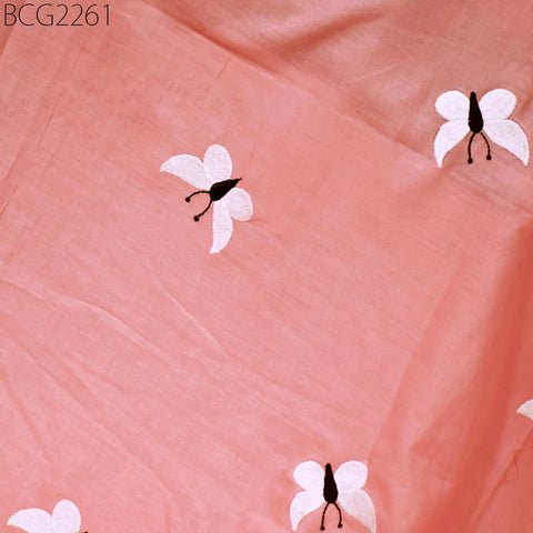 Indian Peach Pink Embroidered Cotton Fabric by the Yard Embroidery Sewing Crafting Nursery Drapery Kids Summer Dresses Skirt Pillowcases