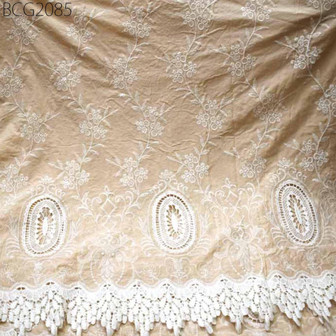 52'' Beige Embroidered Fabric for Kids Summer Evening Dresses Crafting Indian Cotton Fabric by the Yard Sewing Skirts Costumes Table Runners