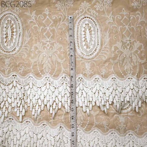 52'' Beige Embroidered Fabric for Kids Summer Evening Dresses Crafting Indian Cotton Fabric by the Yard Sewing Skirts Costumes Table Runners