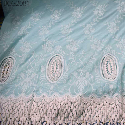 52'' Mint Blue Embroidered Fabric Summer Evening Dresses Crafting Indian Cotton Fabric by the Yard Sewing Skirt Costumes Table Runners Decor