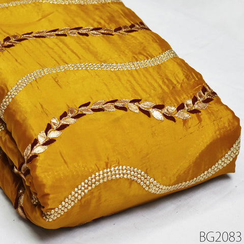 Mustard Yellow Embroidery Fabric Indian Saree Embroidered Fabric by the Yard Crafting Sewing Wedding Bridal Evening Dress Costumes Making