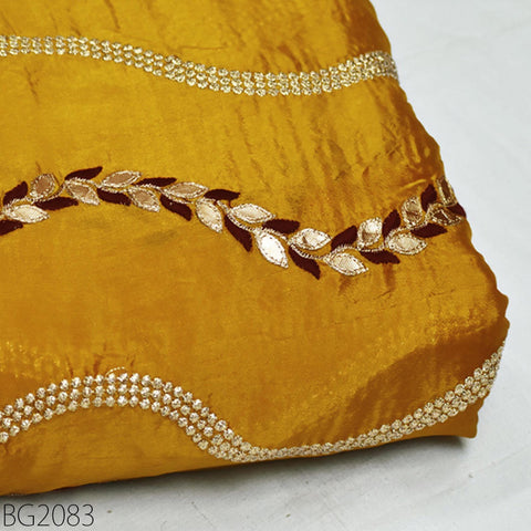 Mustard Yellow Embroidery Fabric Indian Saree Embroidered Fabric by the Yard Crafting Sewing Wedding Bridal Evening Dress Costumes Making