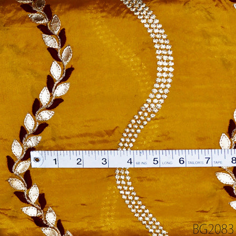 Mustard Yellow Embroidery Fabric Indian Saree Embroidered Fabric by the Yard Crafting Sewing Wedding Bridal Evening Dress Costumes Making