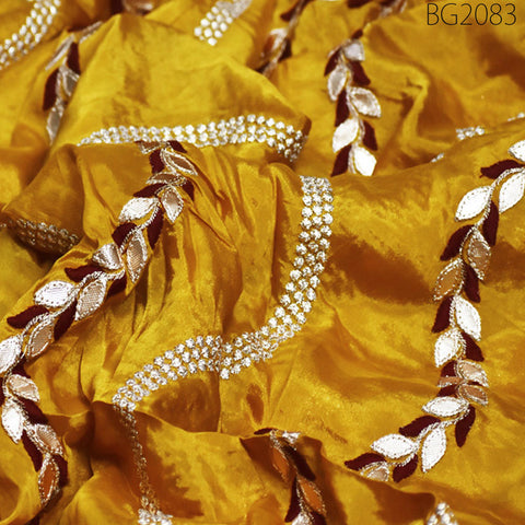 Mustard Yellow Embroidery Fabric Indian Saree Embroidered Fabric by the Yard Crafting Sewing Wedding Bridal Evening Dress Costumes Making