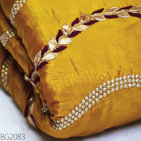 Mustard Yellow Embroidery Fabric Indian Saree Embroidered Fabric by the Yard Crafting Sewing Wedding Bridal Evening Dress Costumes Making