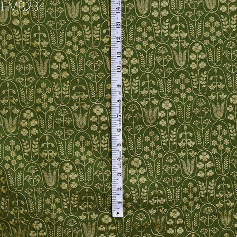 Green Embroidered Cotton Fabric by the Yard Indian Embroidery Sewing Fabric DIY Crafting Wedding Dress Costumes Doll Bag Home Decor Cushions