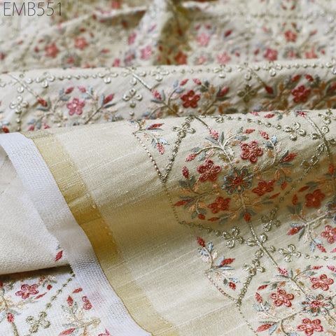 Embroidered Fabric by the yard Sewing DIY Crafting Indian Embroidery Wedding Dress Costumes Dolls Bags Cushion Covers Table Runners Blouses