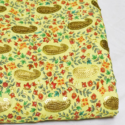 Lemon Sequin Embroidery Fabric Indian Saree Embroidered Fabric by the Yard Crafting Sewing Sequined Wedding Dress Costumes Doll Making