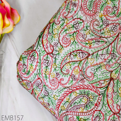 Paisley Embroidered Cotton Fabric by Yard Indian Embroidery Sewing DIY Crafting Women Summer Dresses Costumes Tote Bag Home Decor Curtains