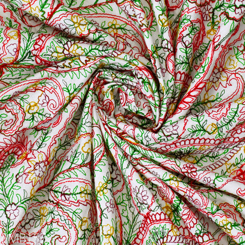Paisley Embroidered Cotton Fabric by Yard Indian Embroidery Sewing DIY Crafting Women Summer Dresses Costumes Tote Bag Home Decor Curtains
