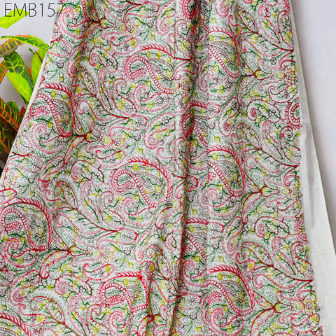 Paisley Embroidered Cotton Fabric by Yard Indian Embroidery Sewing DIY Crafting Women Summer Dresses Costumes Tote Bag Home Decor Curtains