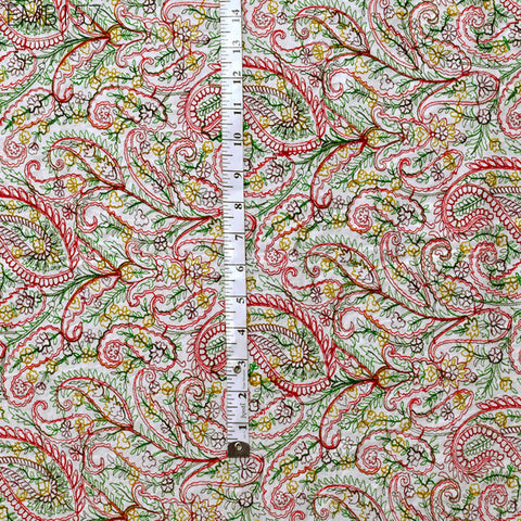 Paisley Embroidered Cotton Fabric by Yard Indian Embroidery Sewing DIY Crafting Women Summer Dresses Costumes Tote Bag Home Decor Curtains