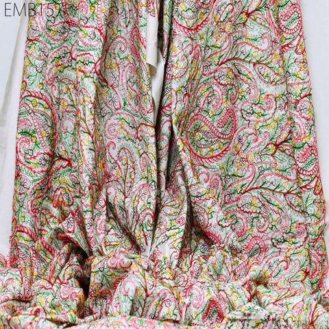 Paisley Embroidered Cotton Fabric by Yard Indian Embroidery Sewing DIY Crafting Women Summer Dresses Costumes Tote Bag Home Decor Curtains