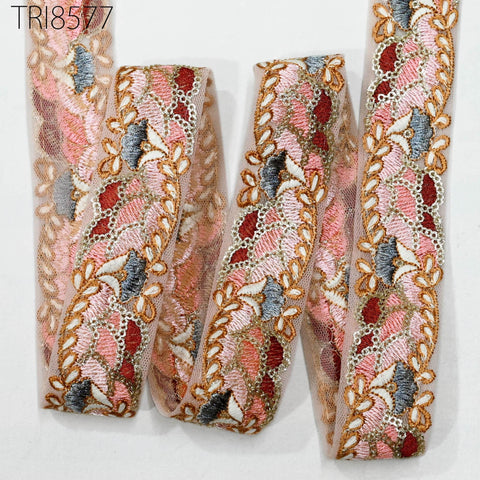 9 Yard Dusty Pink Embroidery Ribbon Indian 3 CM Trim Sari Border Crafting Sewing Fabric Embroidered Decorative Costumes Home Decor Lace