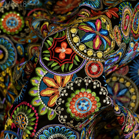 Multicolor Indian Embroidered Fabric by the Yard Georgette Embroidery Sewing Curtain DIY Crafting Women Dress Material Drapery Home Decor