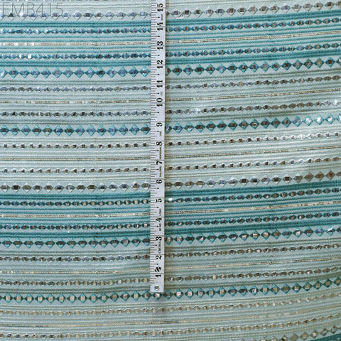 Blue Indian Embroidered Fabric by the Yard Georgette Embroidery Sewing Curtain DIY Crafting Summer Women Dress Material Drapery Home Decor