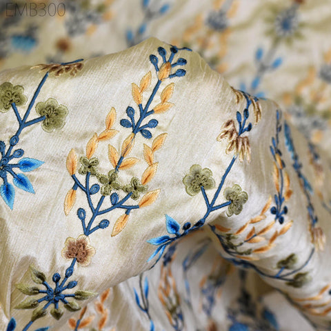 Indian Embroidery Fabric by the yard Sewing DIY Crafting Embroidered Wedding Dresses Fabric Costumes Dolls Bags Cushion Covers Table Runners