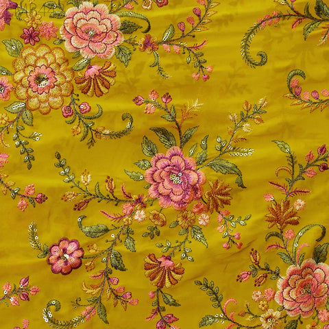 54'' Indian Embroidered Georgette Fabric by the Yard Embroidery Bridal Wedding Lehenga Women Dresses Material with Border Sewing Crafting