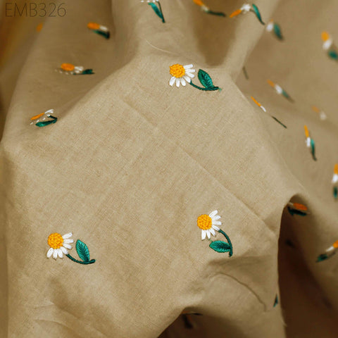 Floral Embroidered Cotton Fabric by the Yard Indian Embroidery Sewing DIY Crafting Women Summer Dresses Costumes Tote Bag Home Decor Curtain