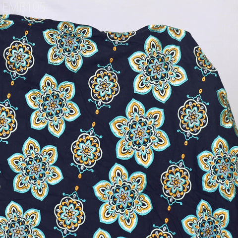 Navy Blue Embroidered Cotton Fabric by Yard Indian Embroidery Sewing DIY Crafting Women Summer Dresses Costumes Tote Bag Home Decor Curtains
