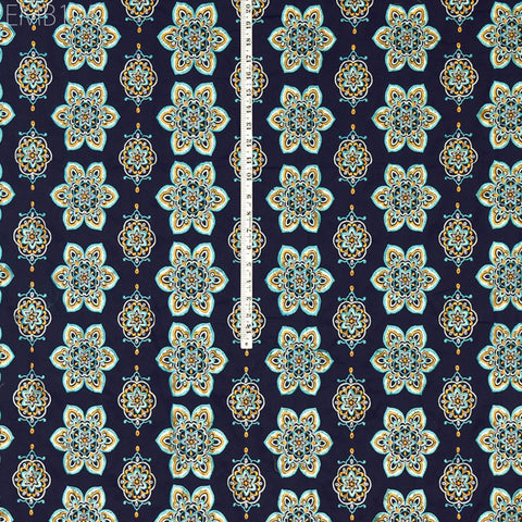 Navy Blue Embroidered Cotton Fabric by Yard Indian Embroidery Sewing DIY Crafting Women Summer Dresses Costumes Tote Bag Home Decor Curtains
