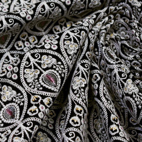 Embroidered Fabric by the yard Sewing DIY Crafting Indian Embroidery Wedding Dress Costumes Dolls Bags Cushion Covers Table Runners Blouses