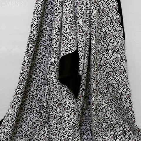 Embroidered Fabric by the yard Sewing DIY Crafting Indian Embroidery Wedding Dress Costumes Dolls Bags Cushion Covers Table Runners Blouses