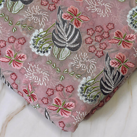 Dusty Pink Indian Embroidered Fabric by Yard Georgette Embroidery Sewing Curtain DIY Crafting Summer Women Dress Material Drapery Home Decor