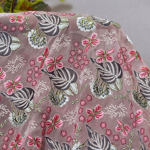Dusty Pink Indian Embroidered Fabric by Yard Georgette Embroidery Sewing Curtain DIY Crafting Summer Women Dress Material Drapery Home Decor
