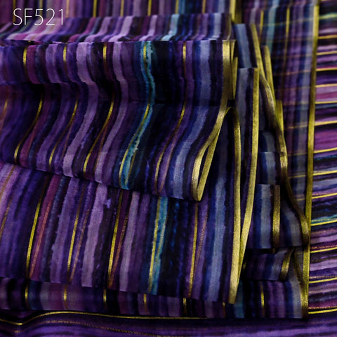 Purple Pure Silk Organza Saree Indian Printed Fabric by the Yard Crafting Sewing Bride Wedding Dresses Costumes Women Apparel Light Weight