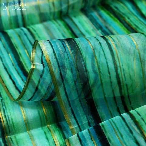 Green Pure Silk Organza Saree Indian Printed Fabric by the Yard Crafting Sewing Bride Wedding Dresses Costumes Women Apparel Light Weight