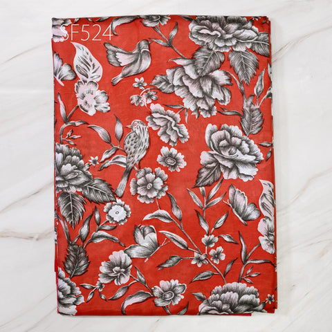 Brick Red Pure Habotai Printed Silk by the Yard Indian Saree Soft Flowy Fabric Wedding Dress Bridesmaid Costumes Crafting Sewing Scarves