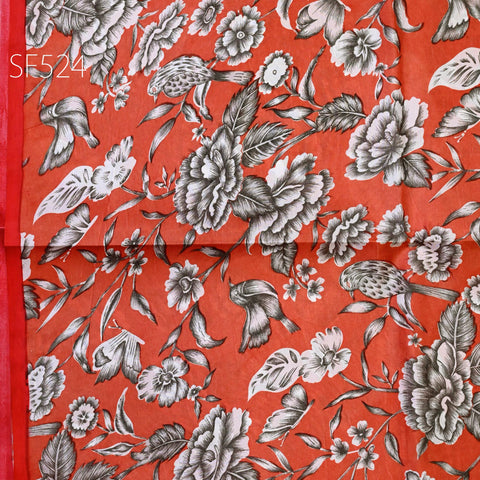 Brick Red Pure Habotai Printed Silk by the Yard Indian Saree Soft Flowy Fabric Wedding Dress Bridesmaid Costumes Crafting Sewing Scarves