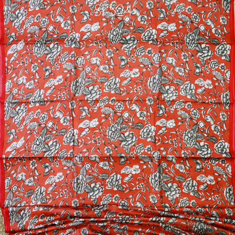 Brick Red Pure Habotai Printed Silk by the Yard Indian Saree Soft Flowy Fabric Wedding Dress Bridesmaid Costumes Crafting Sewing Scarves