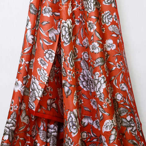 Brick Red Pure Habotai Printed Silk by the Yard Indian Saree Soft Flowy Fabric Wedding Dress Bridesmaid Costumes Crafting Sewing Scarves