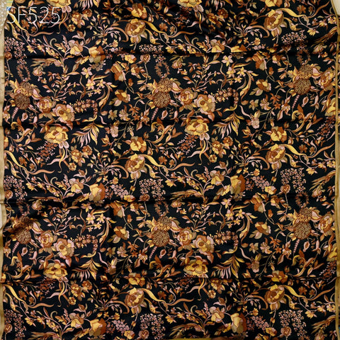 Black Pure Habotai Printed Silk by the Yard Indian Saree Soft Flowy Fabric Wedding Dress Bridesmaid Costumes Crafting Sewing Scarves