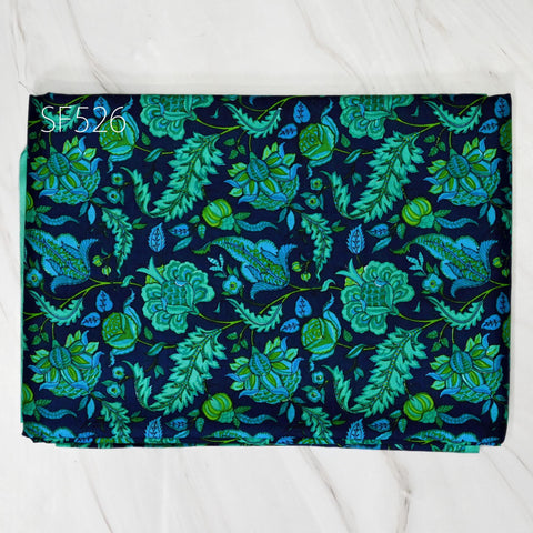 Green Pure Habotai Printed Silk by the Yard Indian Soft Flowy Saree Fabric Wedding Dress Bridesmaid Costumes DIY Crafting Sewing Scarves