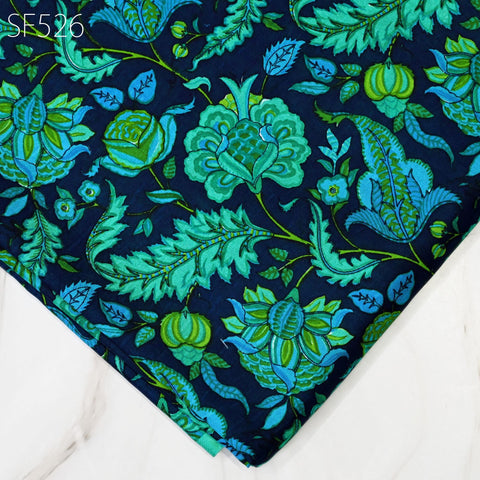 Green Pure Habotai Printed Silk by the Yard Indian Soft Flowy Saree Fabric Wedding Dress Bridesmaid Costumes DIY Crafting Sewing Scarves