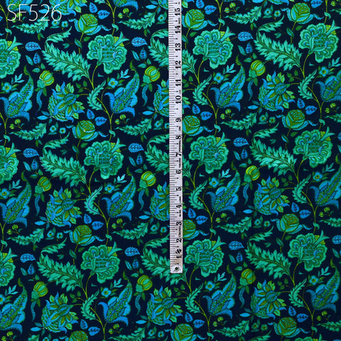 Green Pure Habotai Printed Silk by the Yard Indian Soft Flowy Saree Fabric Wedding Dress Bridesmaid Costumes DIY Crafting Sewing Scarves