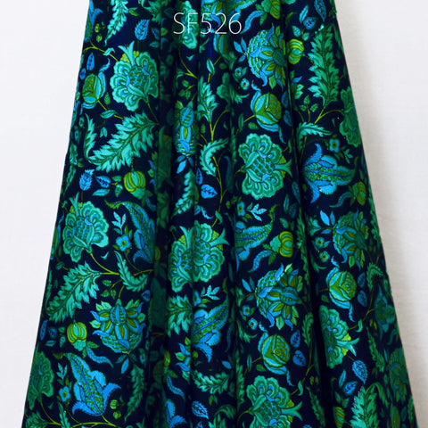 Green Pure Habotai Printed Silk by the Yard Indian Soft Flowy Saree Fabric Wedding Dress Bridesmaid Costumes DIY Crafting Sewing Scarves