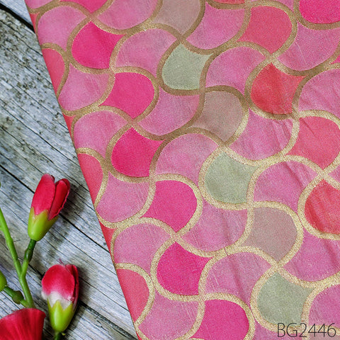 Pink Brocade Fabric by the Yard Wedding Dresses Lehenga Skirt Jackets Indian Blended Banarasi Dress Material Sewing Home Décor Crafting