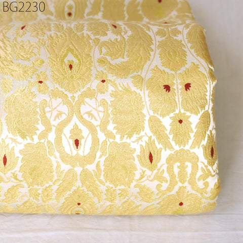 Off White Brocade Fabric By Yard Banarasi Indian Wedding Dresses Varanasi Silk Crafting Sewing Costume Lehenga Drapery Blouses Upholstery