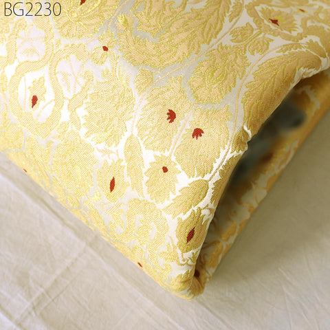 Off White Brocade Fabric By Yard Banarasi Indian Wedding Dresses Varanasi Silk Crafting Sewing Costume Lehenga Drapery Blouses Upholstery
