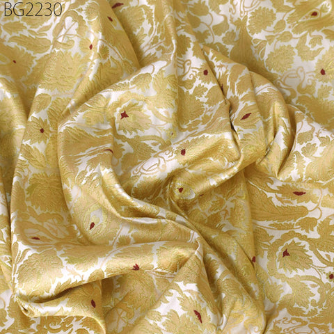 Off White Brocade Fabric By Yard Banarasi Indian Wedding Dresses Varanasi Silk Crafting Sewing Costume Lehenga Drapery Blouses Upholstery