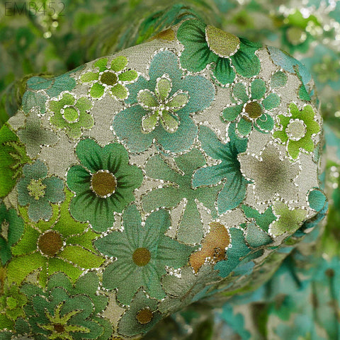 Indian Embroidered Fabric by the Yard Green Georgette Embroidery Sewing Curtain DIY Crafting Summer Women Dress Material Drapery Home Decor