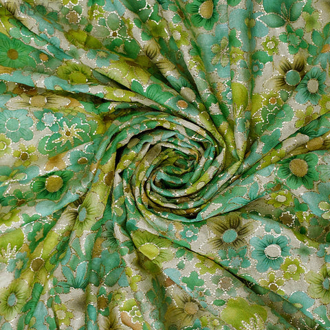 Indian Embroidered Fabric by the Yard Green Georgette Embroidery Sewing Curtain DIY Crafting Summer Women Dress Material Drapery Home Decor