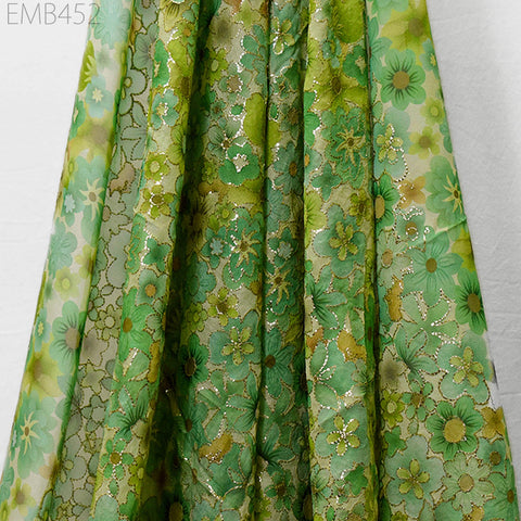 Indian Embroidered Fabric by the Yard Green Georgette Embroidery Sewing Curtain DIY Crafting Summer Women Dress Material Drapery Home Decor
