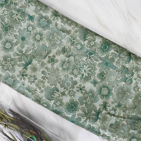 Indian Embroidered Fabric by the Yard Grey Georgette Embroidery Sewing Curtain DIY Crafting Summer Women Dress Material Drapery Home Decor
